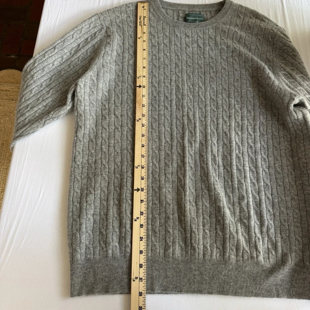 HAMMACHER SCHLEMMER Classic Old Money Preppy Gray Cable 100% Cashmere Sweater XL